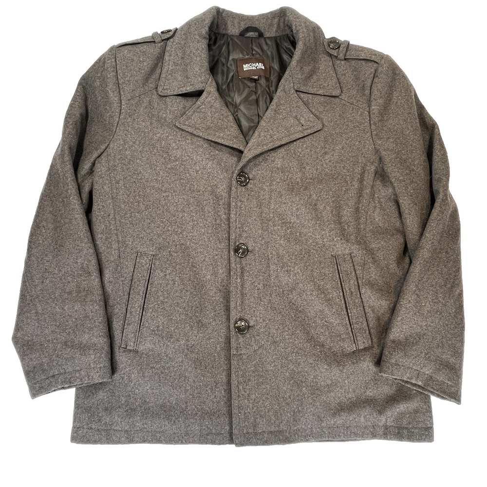 Michael‎ Kors Peacoat Mens XL Brown Wool Blend Button Up Lined Jacket Preppy